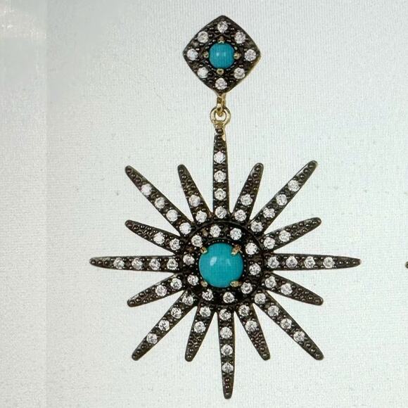 Adornia 14K Yellow Gold Plated Turquoise & Swarovski Crystal Earrings - Picture 3 of 5